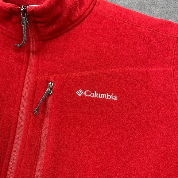 Columbia Red Full-Zip Fleece Jacket SZ XXL Mens Lightweight Warm Adjustable Hem - Picture 4 of 13